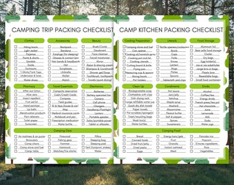 Printable Camping Essentials Checklist Green, Camping Packing Checklist, Camping Bachelorette
