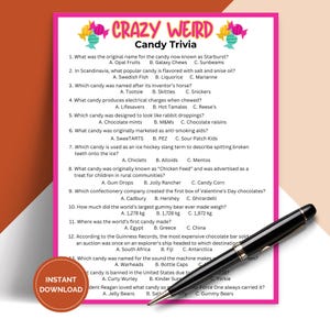 Printable Crazy Weird Candy Trivia Game, Pub Quiz, Icebreaker Trivia TRIV02