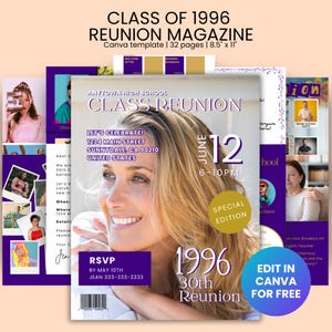 Editable Class of 1996 Reunion Canva Magazine Template for College or High School Reunion, Inexpensive Class Reunion Gift Ideas