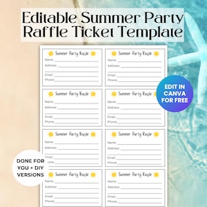 Bearbeitbare Sommerfest-Verlosungsticket-Vorlage, Firmen-Spendenaktion, Schul-PTO-Spendenaktion RAF01
