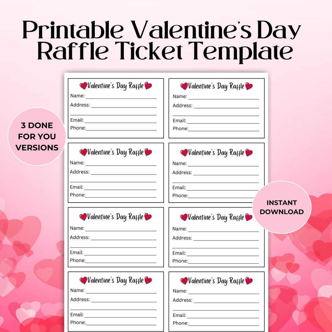 Printable Valentines Day Raffle Tickets, Fundraising Event, School PTO ...
