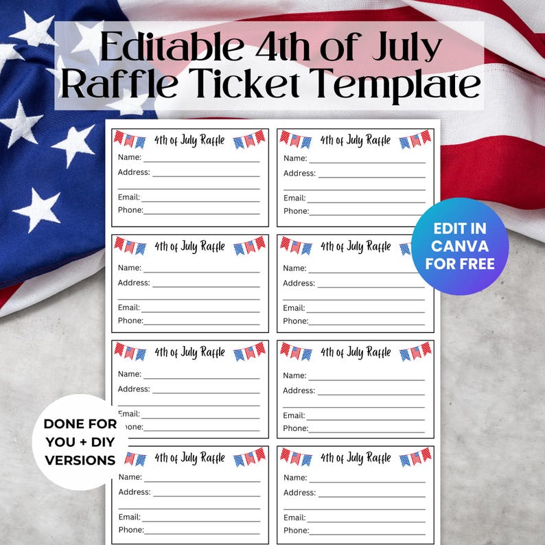 Pto Day Raffle Editable 4th of July Raffle Ticket Template, Independence Day ...