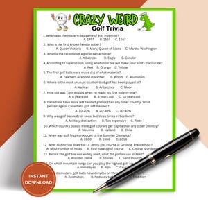 Printable Crazy Weird Golf Trivia Game, Pub Sports Trivia Night, Team Icebreaker Games TRIV02