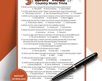 Printable Crazy Weird Country Music Trivia Game, Pub Trivia Night, Icebreaker Games for Music Fans TRIV02