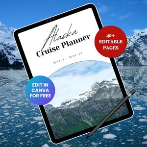 Editable Alaska Cruise Planner, Alaska Cruise Itinerary, Vacation Outfit Planner and Travel Packing List, Bonus Cruise Door Sign
