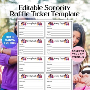 Bearbeitbare Sorority Fundraiser Raffle Ticket-Vorlage, Spendenaktion für Universität oder College RAF01