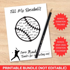 Printable Fill My Baseball Fundraiser Bundle for Baseball Moms and Baseball Aunts, Pick a Date Donation Calendar and Fundraiser Tracker Form