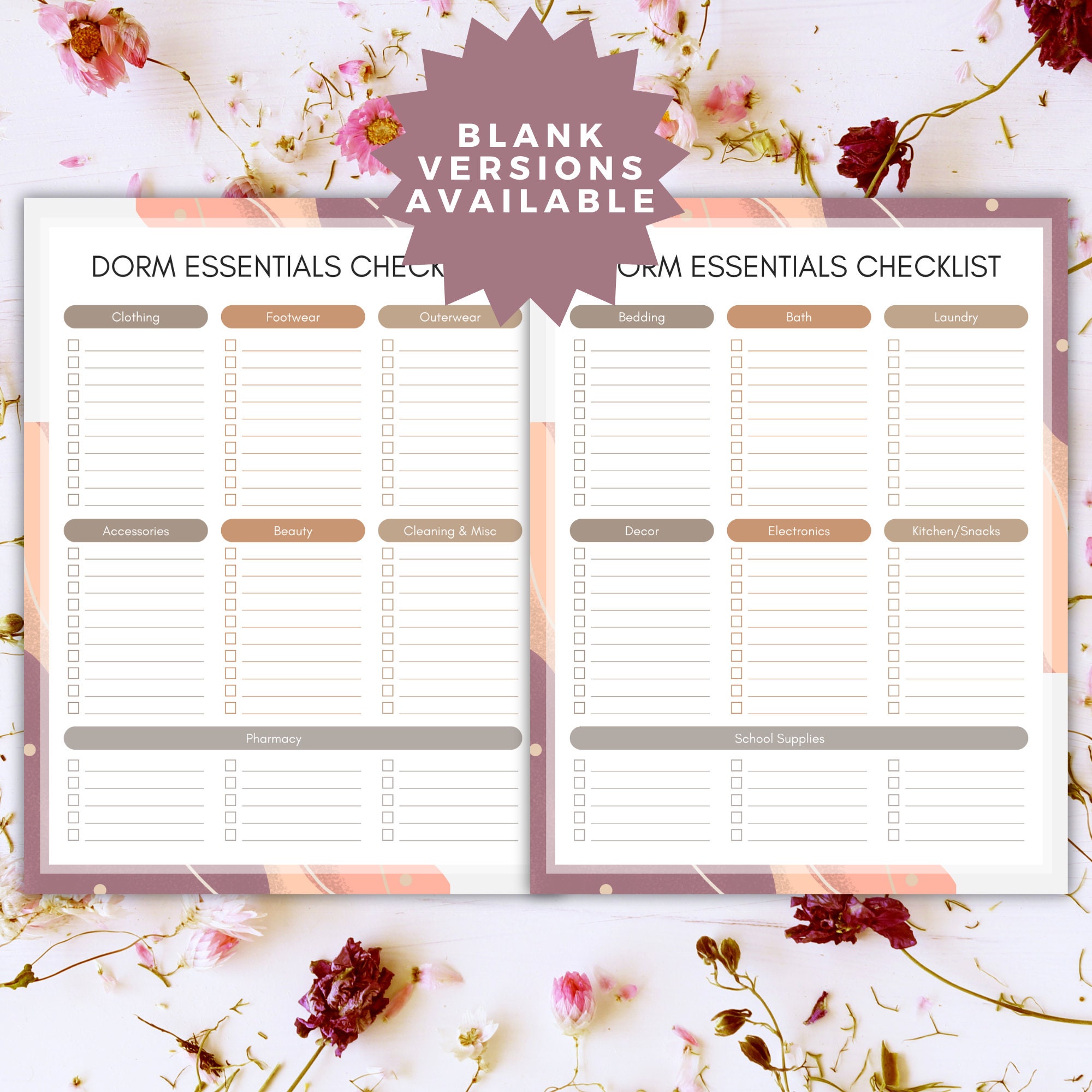 Printable Dorm Room Essentials Checklist A Boho Aesthetic Granola Girl ...