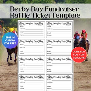 編集可能なダービーデー抽選券テンプレート、競馬募金イベント、学校PTO募金活動 RAF01
