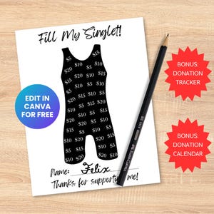 Editable Wrestling Fundraising Bundle: Fill My Singlet, Pick a Date Donation Calendar + Fundraiser Tracker