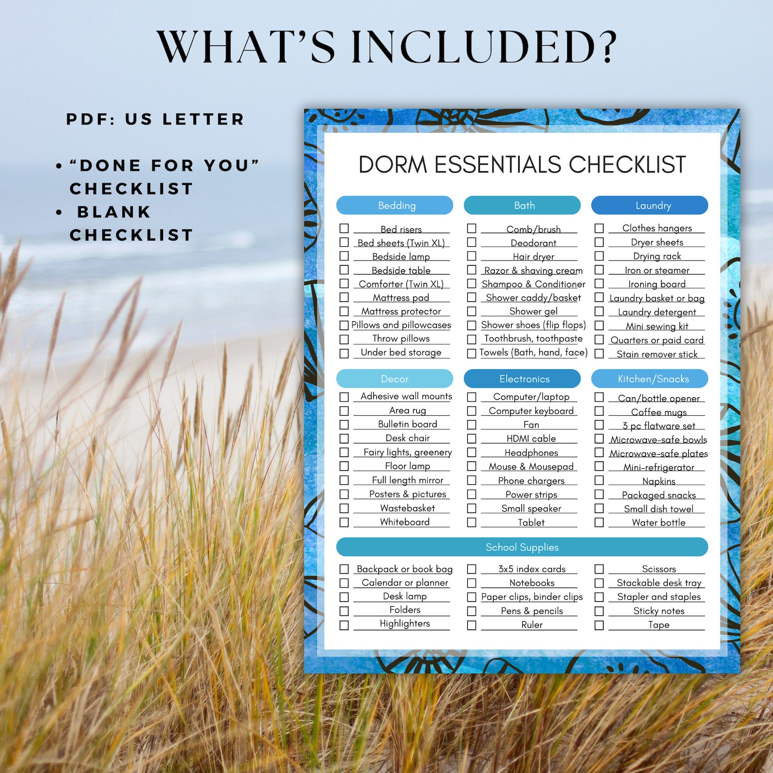 Printable College Dorm Essentials Checklist - an Ocean Inspired Coastal ...