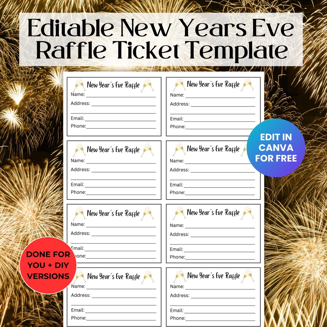 New Raffle Loading Sticker Editable New Years Eve Raffle Ticket Template, Fundraising Event ...
