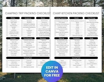 Editable Camping Vacation Essentials Checklist Minimalist, Camping Packing List