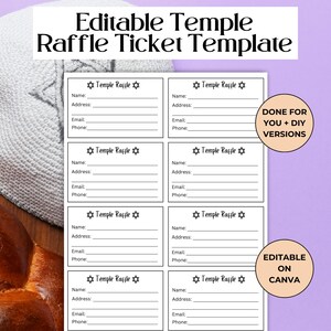 Bearbeitbare Tempel-Verlosungsticket-Vorlage, Ideen für Spendensammlung, Jüdische Unterstützung für Israel RAF01
