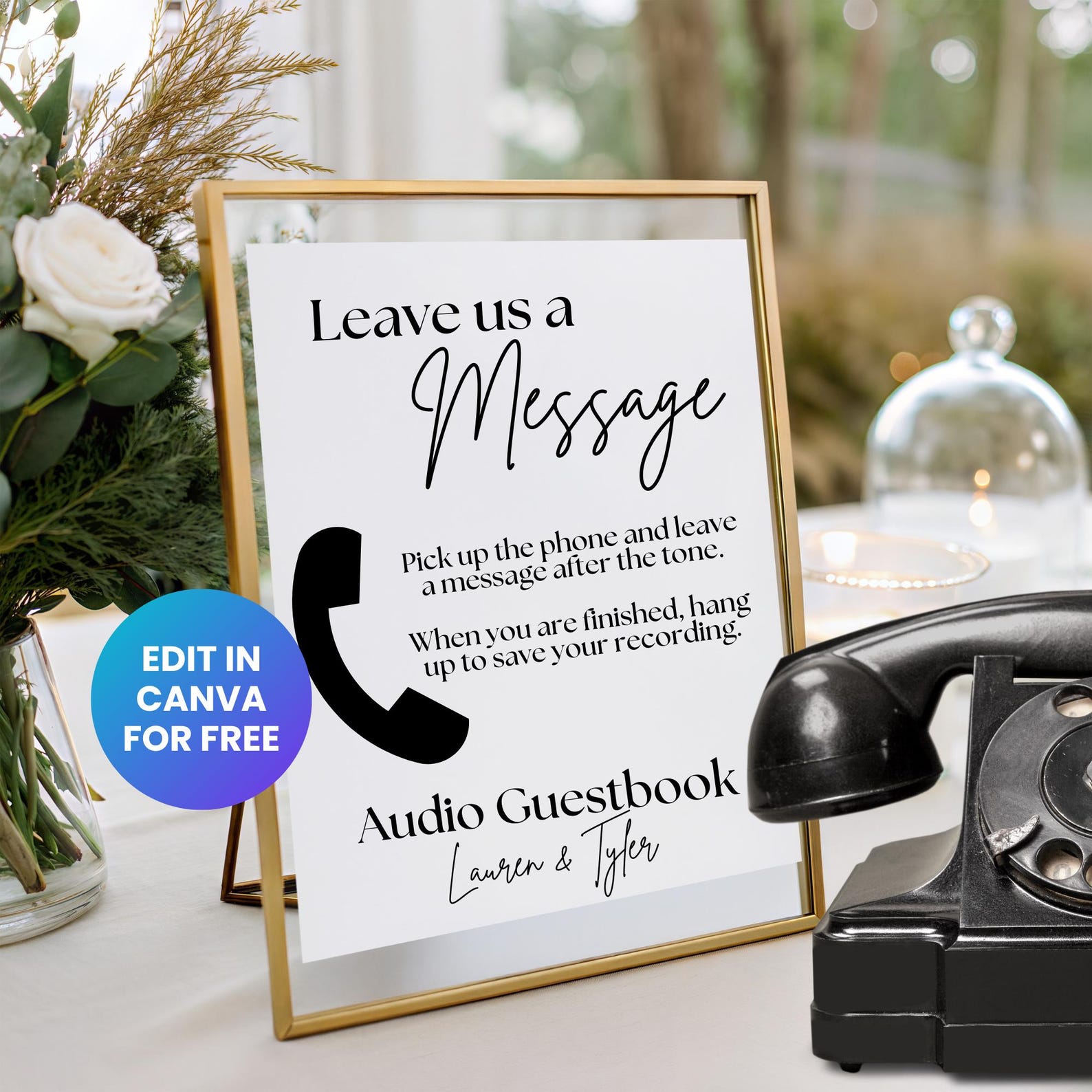 personalised audio guest book sign, wedding voicemail... Editable Audio Guestbook Wedding Sign Template, Leave a Message Sign ...