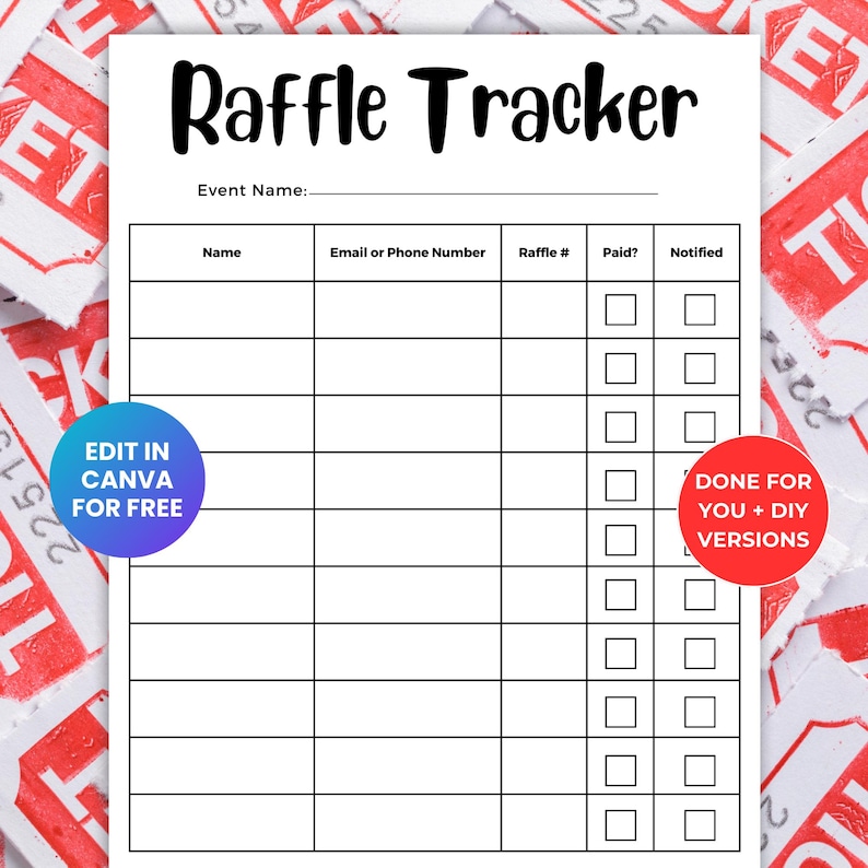 Red Raffle Sheet Editable Raffle Ticket Tracker Form Template, Charity Raffle Basket ...