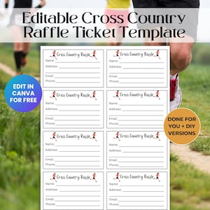 Bearbeitbare Cross Country Raffle Ticket-Vorlage, Spendenaktion, Schul PTO-Spendenaktion RAF01