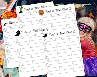 Printable Trunk or Treat Sign Up Sheet Bundle for a Fun Kids Halloween Party