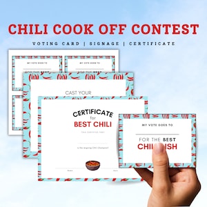 "Chili Kochen Off ""Contest"" Paket mit Chili Contest Werbeschild, Chili Kochen Wahlzettel und Best Chili Award Urkunde."