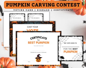 Printable Pumpkin Carving Contest Package with Pumpkin Carving Contest Sign, Ballots, and Pumpkin Carving Contest Award Certificates