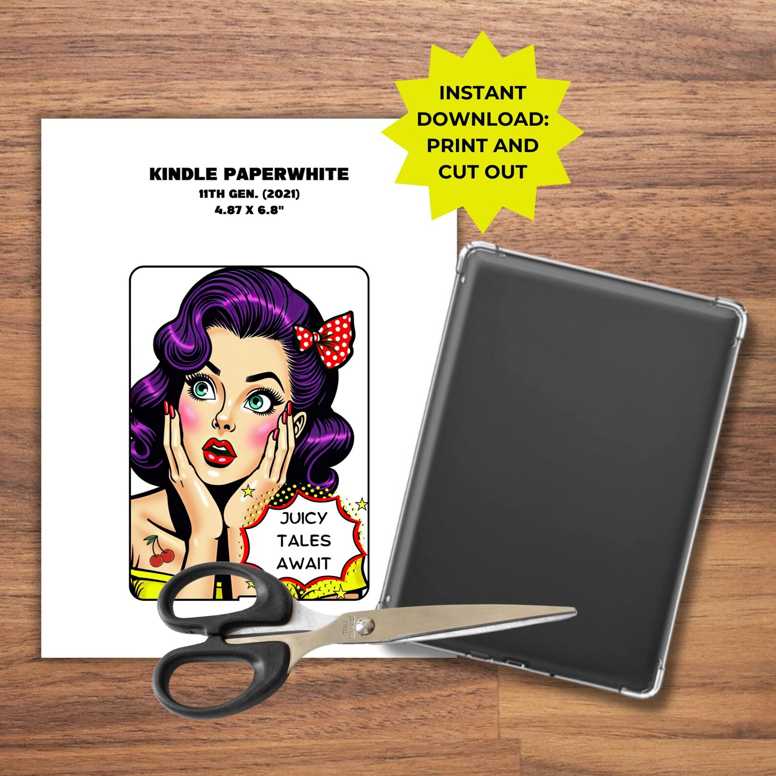 Printable Retro Comic Pop Art Girl Kindle Insert for Clear Case - Basic ...