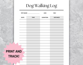 Printable Minimalist Dog Walking Log, Dog Walker Business Template