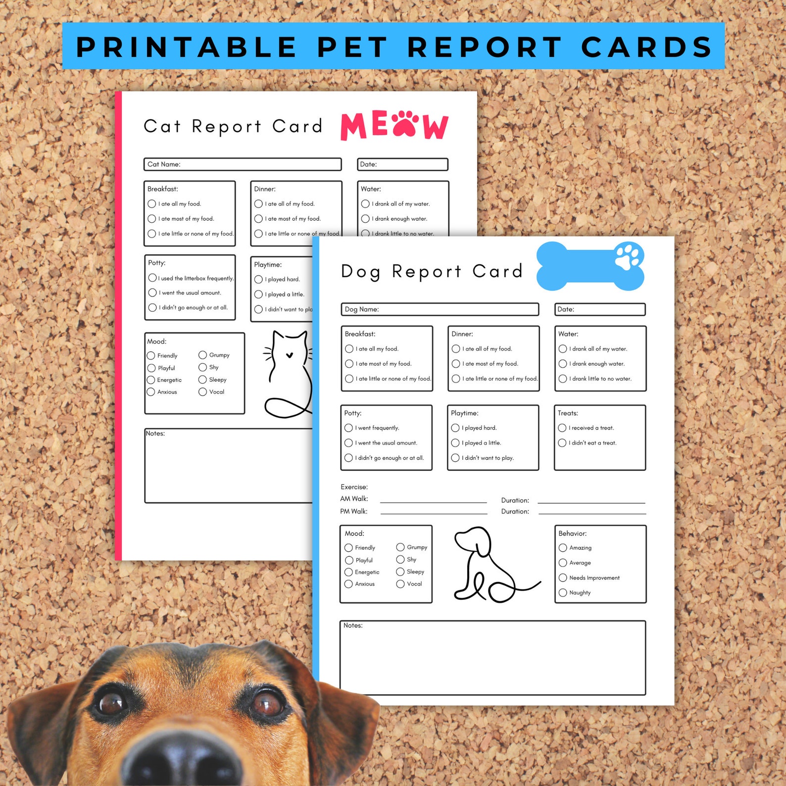 Printable Dog Report Card, Pet Report Card, Dog Sitter Template, Doggy ...