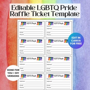 Bearbeitbare LGBTQ Pride Month Raffle Ticket-Vorlage, Spendenaktion, Schul PTO-Spendenaktion RAF01