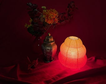 Lunar New Year Mushroom Paper Lantern LED Table Lamp - Hand-Dyed Red & Gold Decor - Festive Home Lighting - Unique Holiday Gift