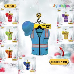 Benutzerdefinierte Name Bauverzierung Acryl - 2D Flache Arbeiter Weste Weihnachtsbaumdekoration für Bauarbeiter & Ingenieure, Bauarbeiter Geschenk
