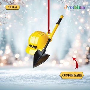Personalisierte Bauarbeiterverzierung, kundenspezifischer Schutzhelm Weihnachtsdekor, 2D Flache Schaufel und Helm Geschenk für Erbauer, Erbauer Feiertagsgeschenk