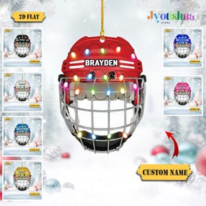 Personalized Hockey Helmet Ornament Acrylic Flat 2D, Custom Christmas Ornament, Hockey Player Gift, Hockey Team Gift, Sports Lover Gift