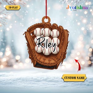 Personalized Baseball Ornament 2025 – Custom Name Glove Christmas Decoration, Gift for Baseball Players and Sports Lovers, Flat 2D Ornament