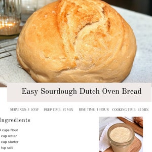 Quick Sourdough Bread Recipe, Beginners Dutch Oven Method (Digital Download)