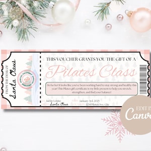Vale de regalo de pilates, certificado de fitness navideño, regalo de bienestar navideño, pase de clase de pilates, regalo de entrenamiento para mujeres, regalo de autocuidado