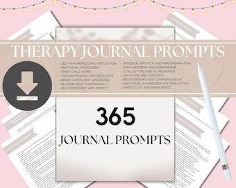 365 Therapy Journal Prompts, Self-Care Reflection Log (PDF File)