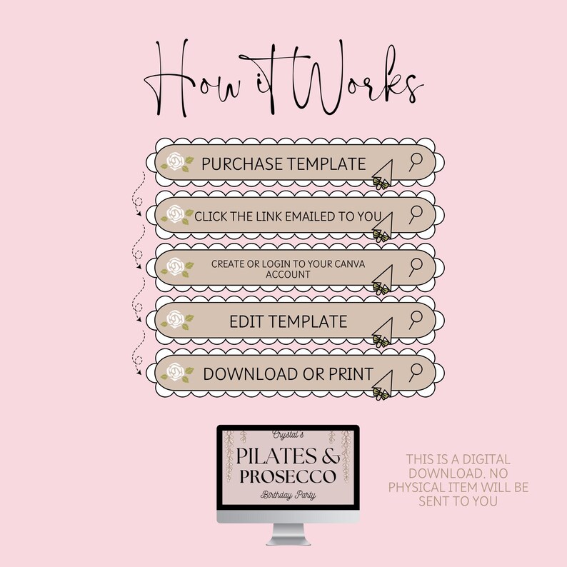Celebrate in style with this Pilates and Prosecco birthday invitation! Perfect for fitness-themed parties, and for Pilates Princess this editable Canva template is printable and brings elegance and fun to your event, ideal for any wellness enthusiast