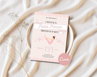 Pilates Princess Birthday Invitation, Pink Workout Party (Digital Template)