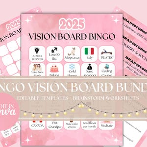 Bingo Vision 2025, feuille de travail pour la fixation d'objectifs de manifestation, vision imprimable pour la croissance personnelle et la motivation, feuilles de remue-méninges modifiables
