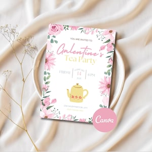 Galentines Day Tea Party Einladung Vorlage, Mädels Night Out, Valentinstag Veranstaltungen, Galentines Abendessen, Canva Bearbeitbarer digitaler Download