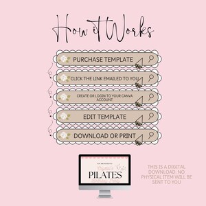 Digital and printable Birthday Pilates invitation template featuring a pink theme, yoga pose illustration, and heart accents. Editable in Canva for Birthday Party fitness events. Perfect for celebrating with friends and promoting wellness in style