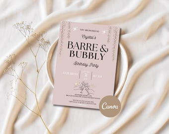 Barre Birthday Party Invitation Template, Purple Fitness Card (Digital Download)