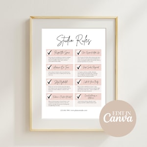 Pilates Studio Rules Template, Editable Canva Studio Policy Sign, Fitness Class Etiquette Poster, Printable Gym Rules, Wellness Flyer