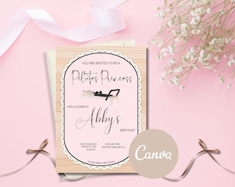 Pink Pilates Birthday Invitation, Girly Fitness Party (Editable Canva Template)