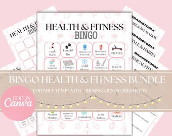 2025 Vision Board Bingo, Health & Fitness Bingo Card, Manifestation Goal Setting Worksheet, Printable Motivation, Editable Brainstorm Sheets