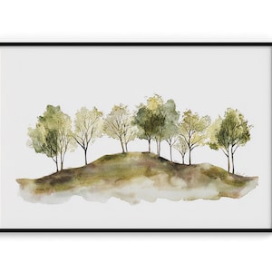 Minimalist Watercolor Tree Art - Modern Botanical Wall Decor |Serene Woodland Scene in Earthy Tones,Nature-Inspired Print for Home or Office