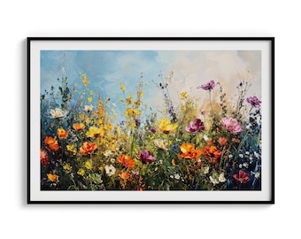 Wildflower Field Art Print: Botanical Painting, Framed or Canvas