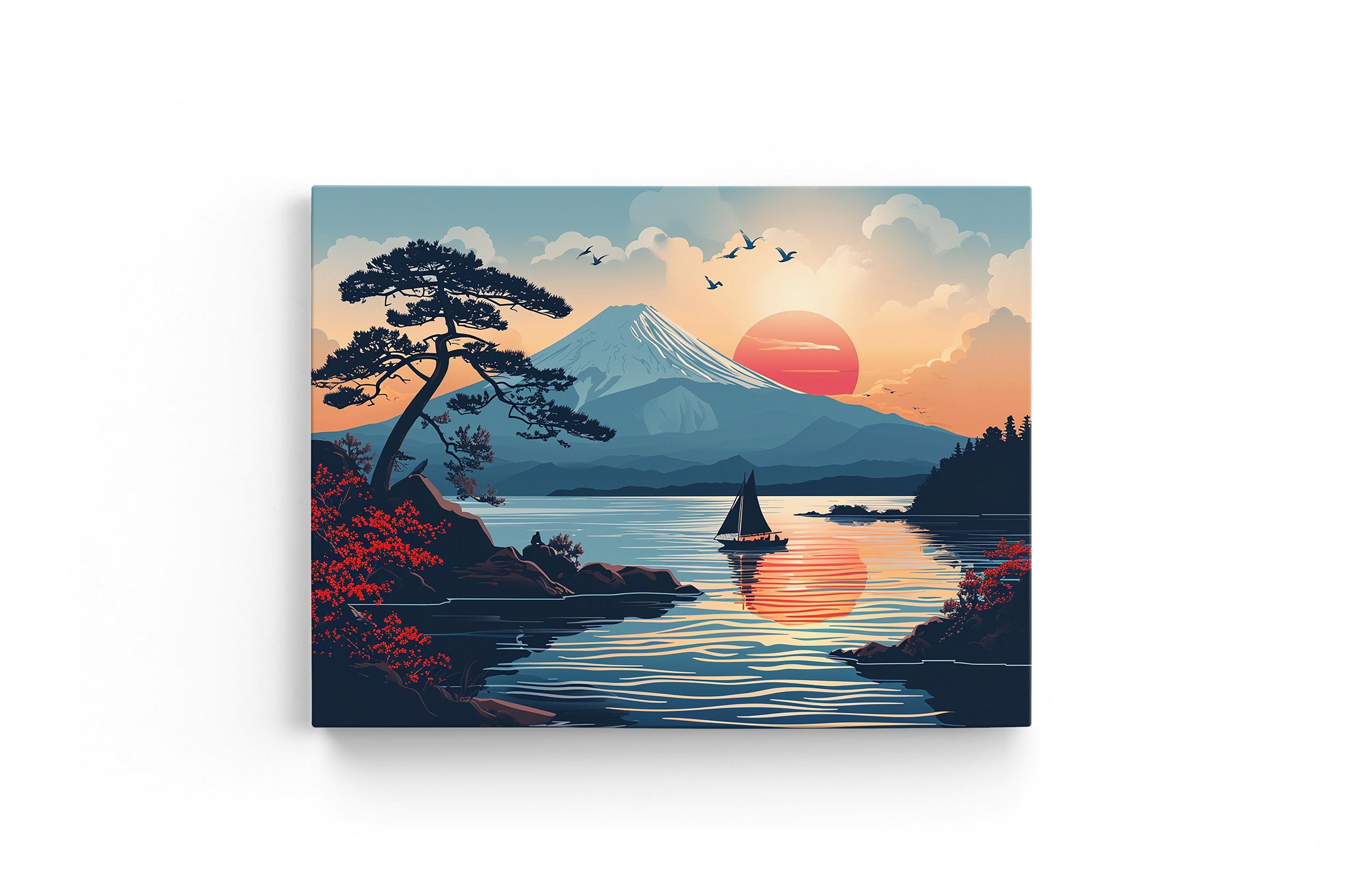 富士山の夕日アートプリント：日本の湖と海の風景 - Etsy 日本