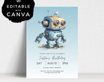 Robot Birthday Party Invite | Editable Invite | Birthday Party Printable | Digital Download Invite Template | ALW86