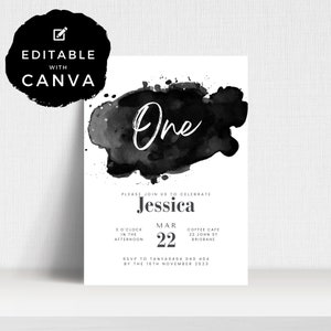 Black Splash 1ST Birthday Invitation | ONE | Editable | Birthday Party Printable | Digital Download Invite Template | ALW31